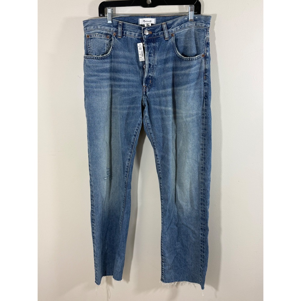 NWT Madewell Women's Dean Easy Straight Jeans Size 30 Blue Raw Hem Preppy